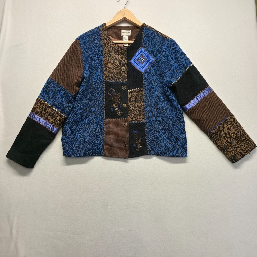 Vintage Napa Valley Women's Blue/Brown Tapestry Patchwork Jacket Size Medium